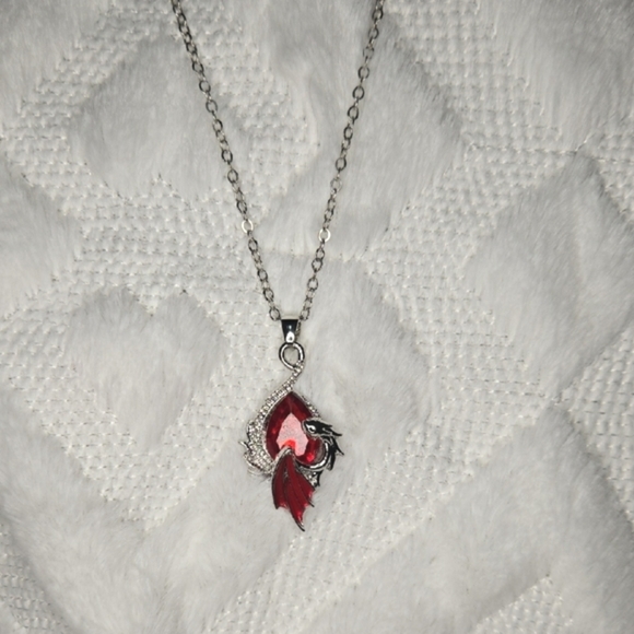 Red Crystal Silver Necklace with Gothic Design - Picture 4 of 4